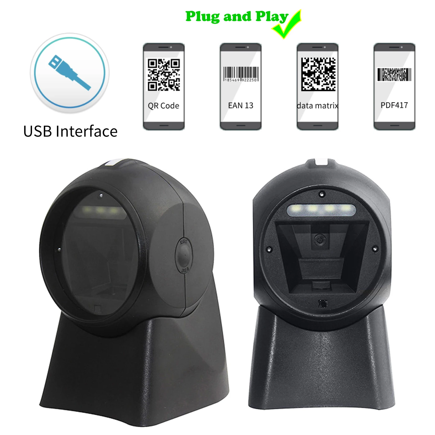 

1D & 2D настольный сканер штрих-кодов всенаправленный Ручной беспроводной USB проводной считыватель штрих-кодов высокоскоростной QR-экран Самы...