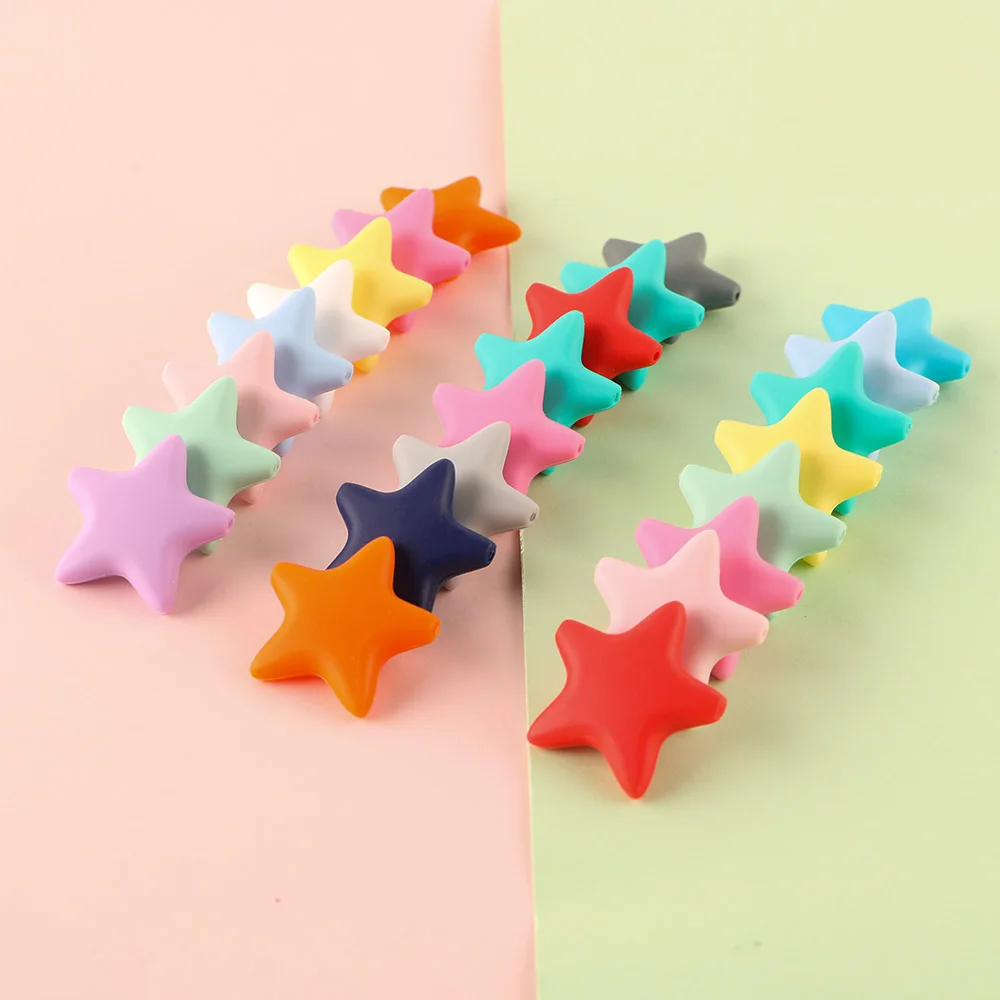 

Sunrony 10Pcs Five-Pointed Star Silicone Bead Baby Care Molar Teething Ring DIY Pacifier Chain Bracelet Gift BPA-Free