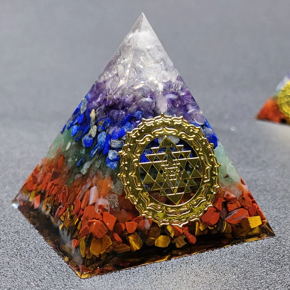 

7 Chakra Orgone Pyramid for Reiki Healing Crystals and Stones Orgonite Energy Generator Meditation Balancing Home Decor Ornament