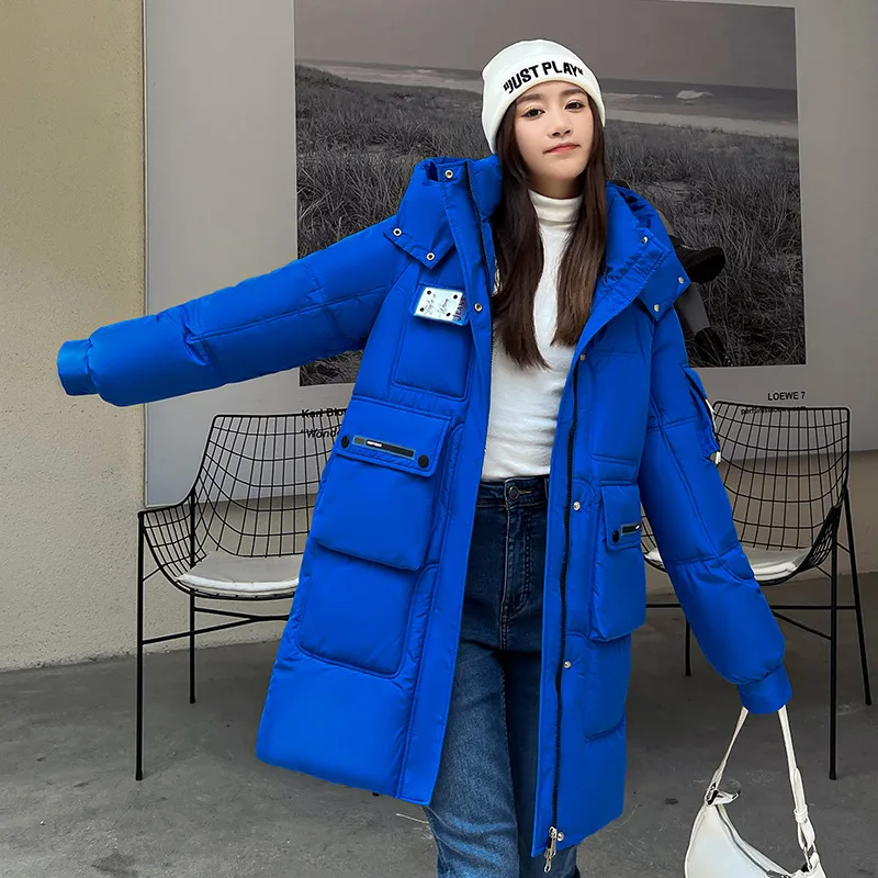 

Foreign trade letter pocket cotton clothing women's winter 2022 mid-length Korean version waist-less large size tooling jacket