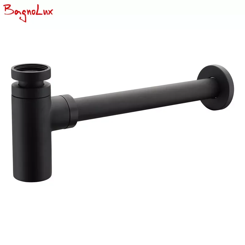 

Luxury Matte Black High Quality Brass Euro Basin Bottle Plumbing P-Trap Wash Pipe Waste Bathroom Sink Trap Modern Style Siphon