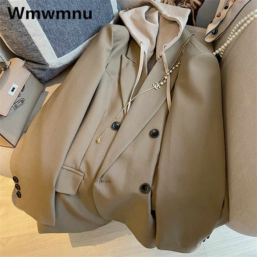 

Casual Loose Hooded Patchwork Blazers Spring Fall Office Suit Jackets Formal Oversize For 95KG Work Wear Korean Elegant Outwear