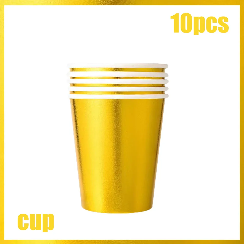 

Новые одиночные вечерние золотые украшения для дня рождения, набор посуды, бумажные тарелки, чашки, салфетки, скатерть для взрослых и детей, вечерние украшения