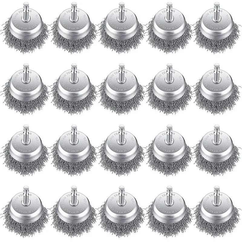 

20 Pack Wire Cup Brush 2 Inch Coarse Crimped Steel Drill Brush With 1/4 Inch Hex Shank Wire Wheel For Polishing Grinder