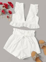 plunging neck tie back top and shorts set