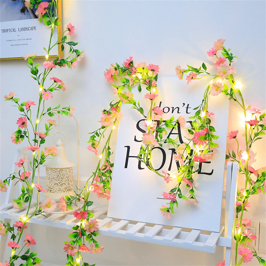 

2/5/10M Artificial Daisy Flower Fairy String Light Flower Plants Leaves Vine Garland Lights for Home Wedding Party Wall Decor