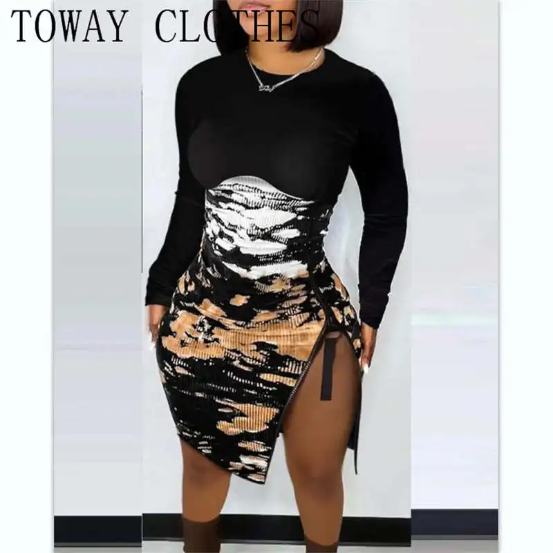 

Dress For Women 2022 Long Sleeve Spring Summer Tie Dye Zipper Detail Ribbed Bodycon Dress Vestidos Elegantes Para Mujer