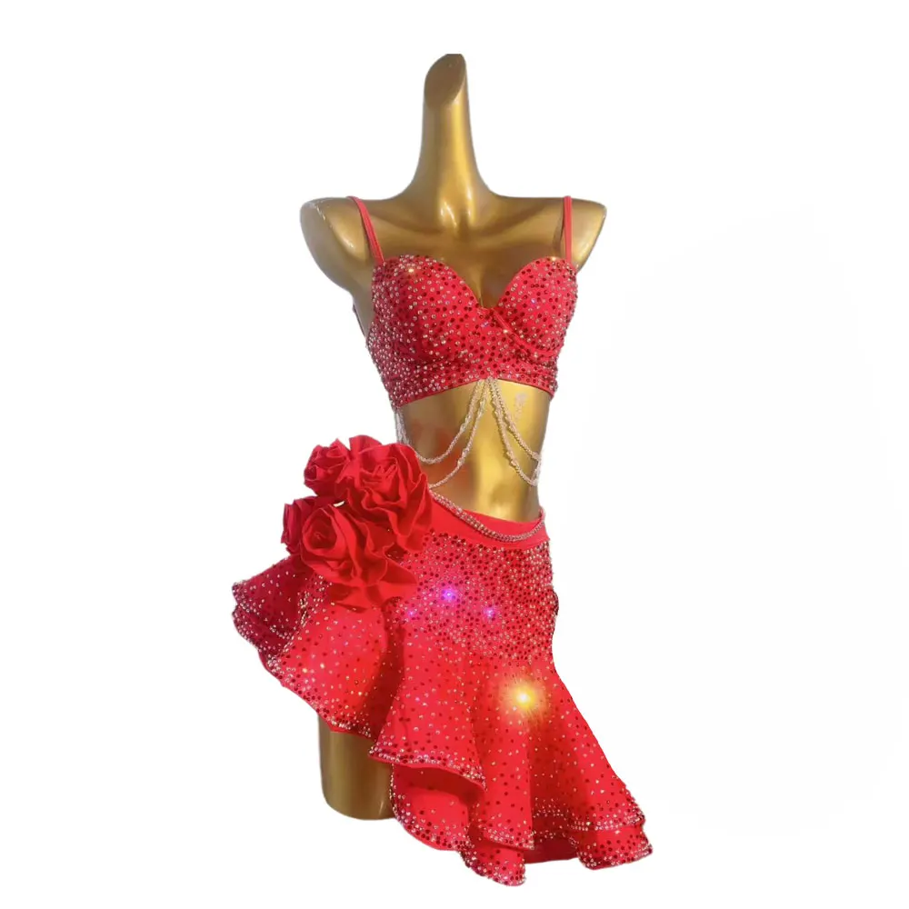 Женское платье для латиноамериканских танцев юбка двухцветная со стразами и