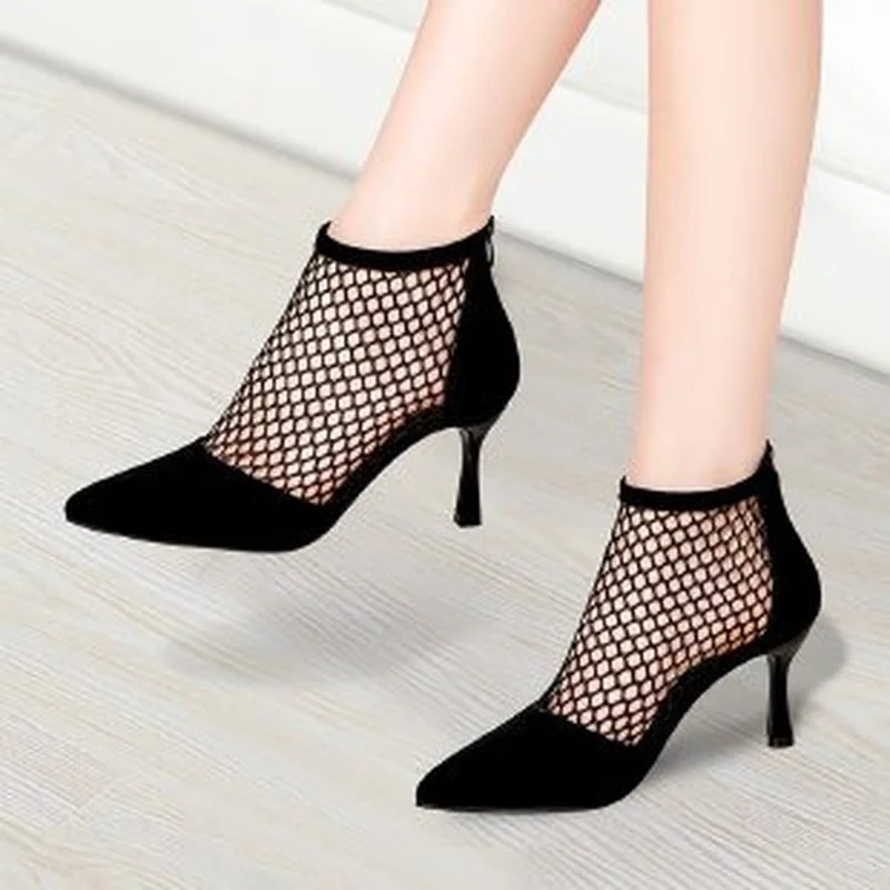 

Sexy Mesh Sandals Women's Summer Stiletto Heels 2022 New Pointed Toe Fashion Solid Color Comfortable High-heeled Sandals Women