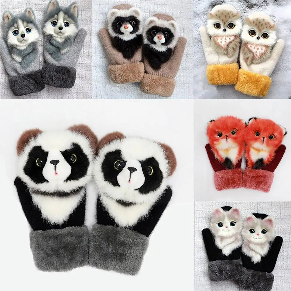 

2021 Warm Gloves Animal Dog Panda Raccoon Design Full Long Cute Girls Winter 22cm Soft Fashion Finger Princess Gloves S5h4