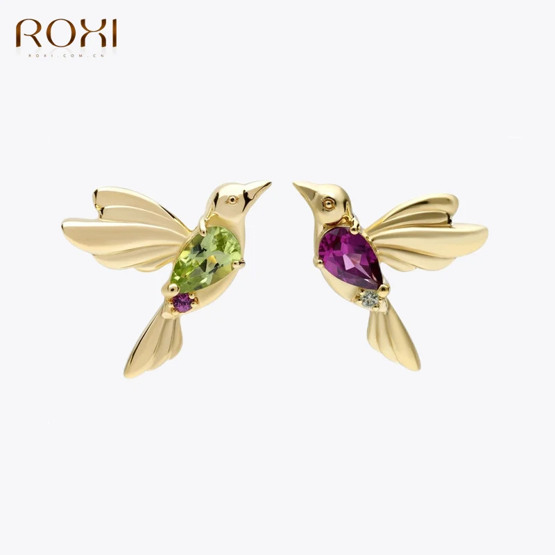 ROXI Colorful Bird Flight Zircons Stud Earring For Women 925 Sterling Silver 18K Gold Color Piercing Earring Jewelry