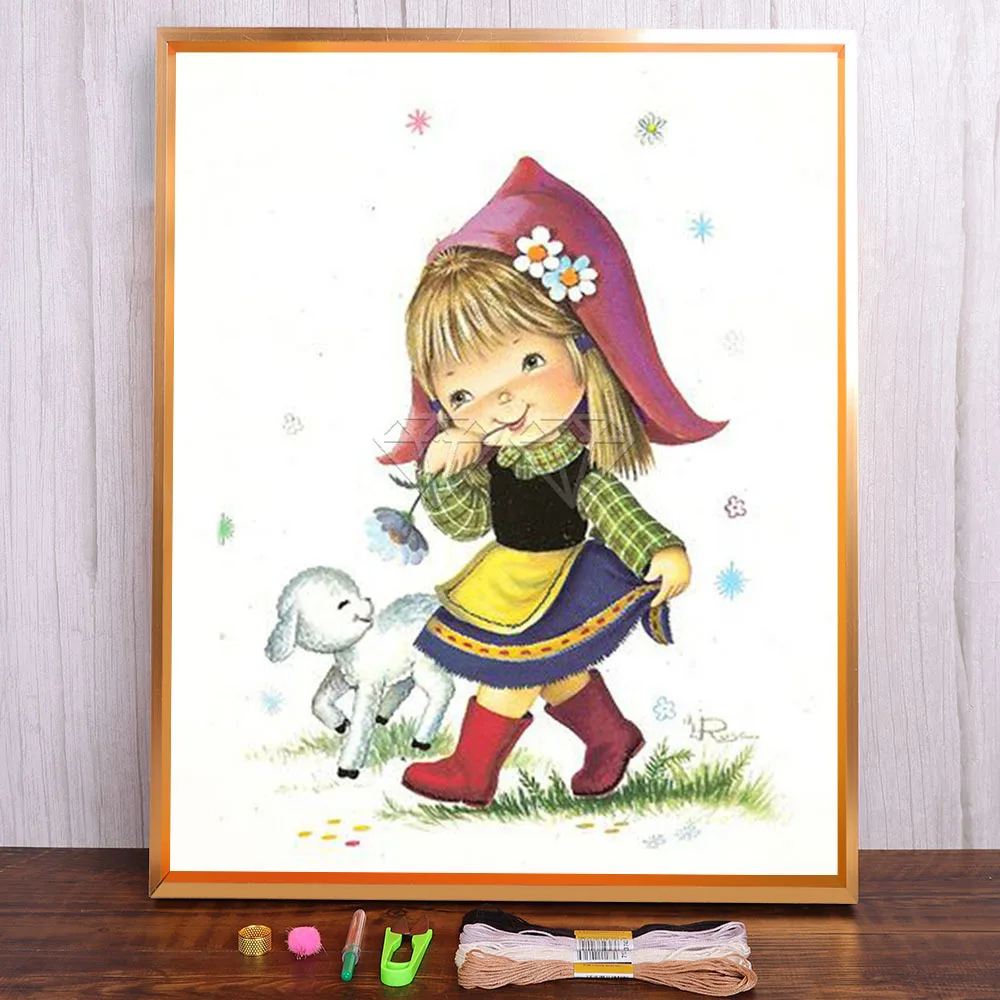 

Cartoon Little Girl Printed Fabric 11CT Cross-Stitch DIY Embroidery Complete Kit DMC Threads Handicraft Handmade Jewelry