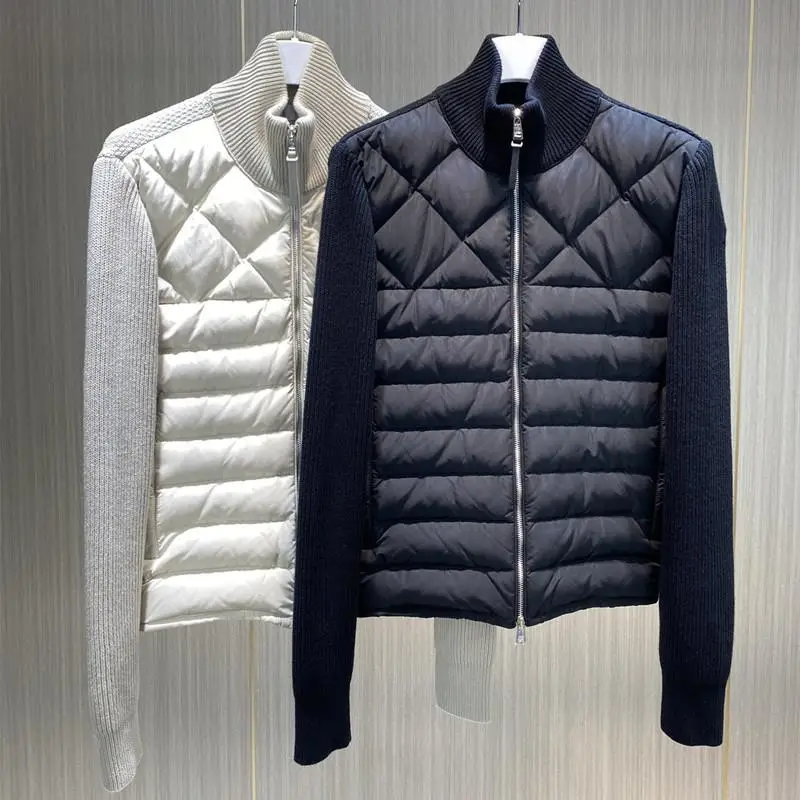

2022 autumn and winter new stand-up collar wool knitted splicing down jacket men's and women's same style jacket leisure camping