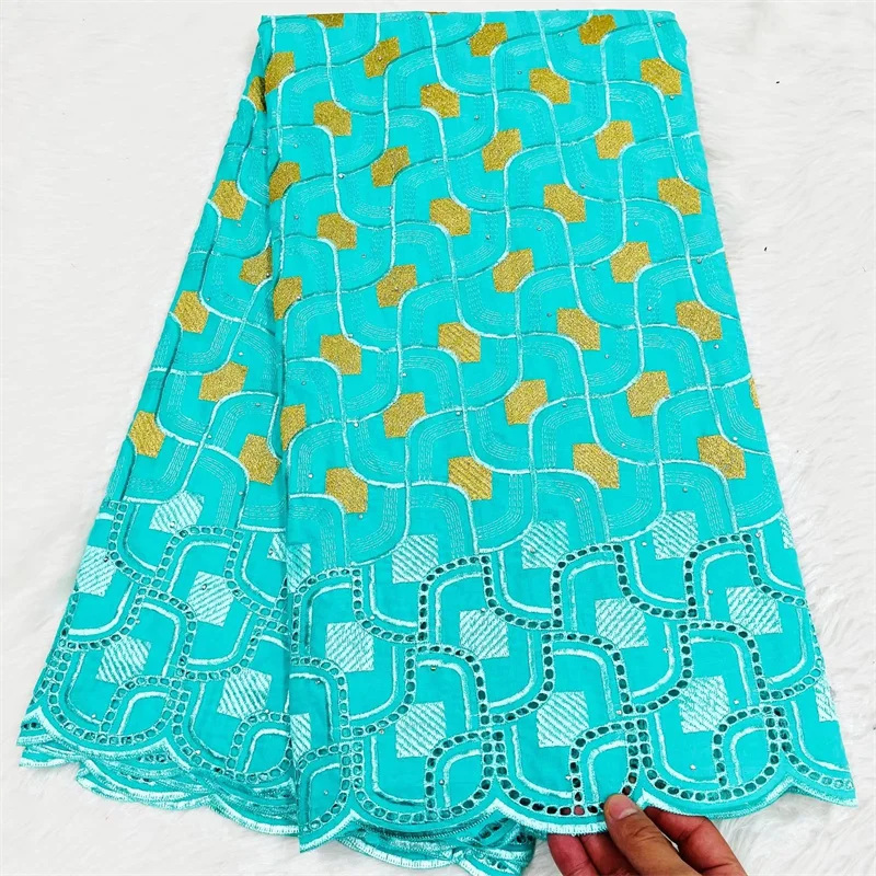 

5 Yard High Quality Dry Lace Fabric 2023 Latest Heavy Beaded Embroidery African 100% Cotton Swiss Voile Popular Dubai Style HL84