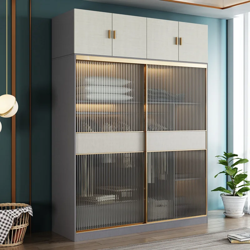 

Simple Modern Entry Wardrobe Storage Wooden Glass Sliding Door White Wardrobe Divider Nordic Bedroom Roupeiros Household Items