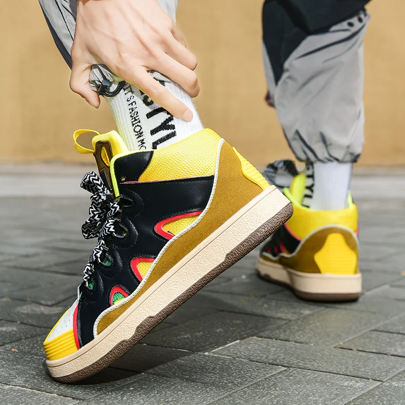 

Men's shoes 2022 high-top Harajuku style sports and leisure women's shoes increase large size 45 thick-soled bread shoes
