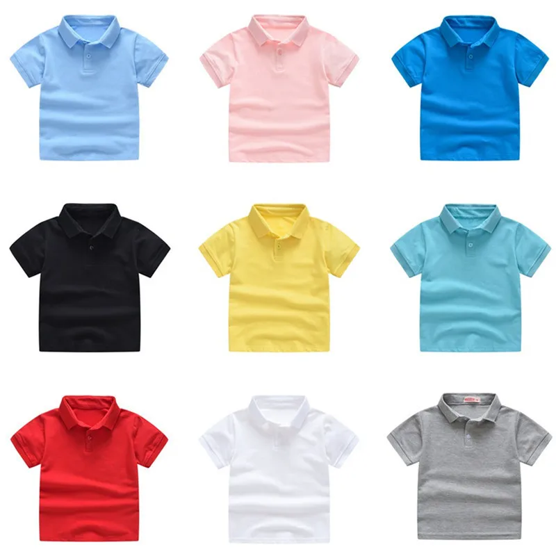 

Summer Polo Shirt Baby Boys Girl Short Sleeve Solid Color School Clothes Kids Cotton Print Breathable Tops Children's Clothing