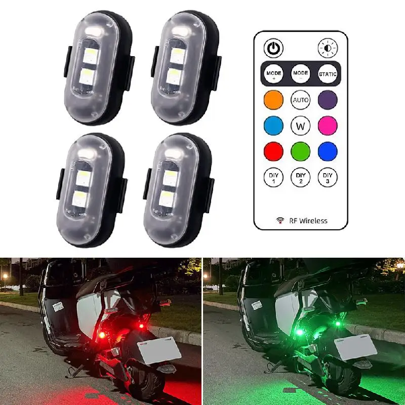 4PCS Wireless LED Strobe Lights With Remote Control USB Charing Waterproof Anti-Collision Led Emergency Warning For Car