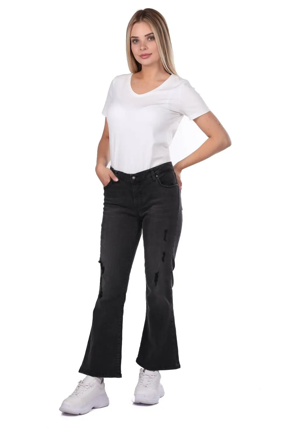 

Blue White Womens Black Plus Size Jean Trousers
