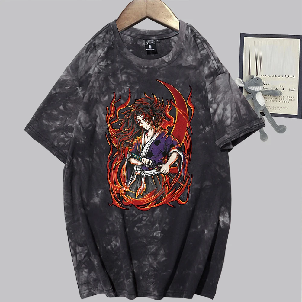 

Anime T-Shirt Demon Slayer Kokushibo Kimetsu Tie Dye Suymmer Short Leeves Loose Man Woman