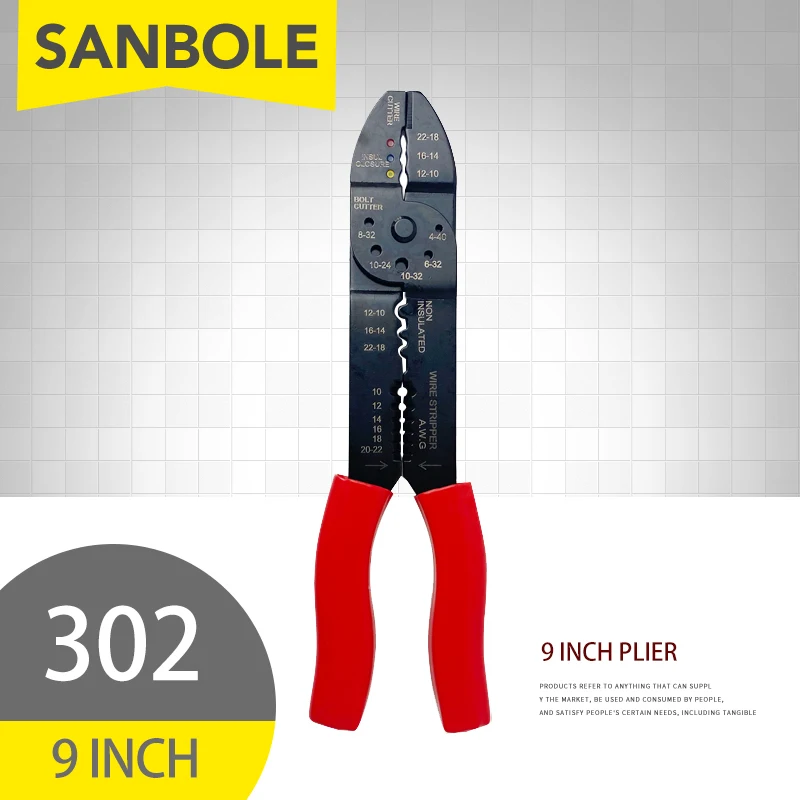

WX-302 щипцы для обжима и зачистки проводов, 9-дюймовые обжимные Плоские Губки для кабеля, многофункциональные красные плоскогубцы с защитой от зажимов