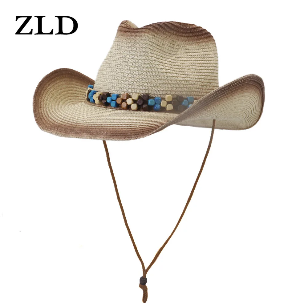

ZLD Unisex Fashion Western Cowboy Hat Simple Sombrero Hombre Hat Pamama Windproof Rope Jazz Hat Straw Summer Hat Womens Sun Hat