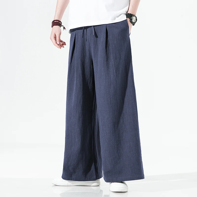 Chinese Style Men's Loose Straight Pants Street All-match Wide-leg Casual Trousers Men's Comfortable Breathable Culottes