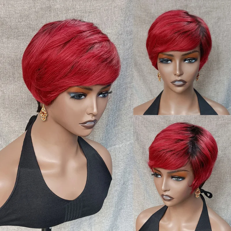 Короткий парик из прямых волос с челкой Короткие парики перуанских натуральных