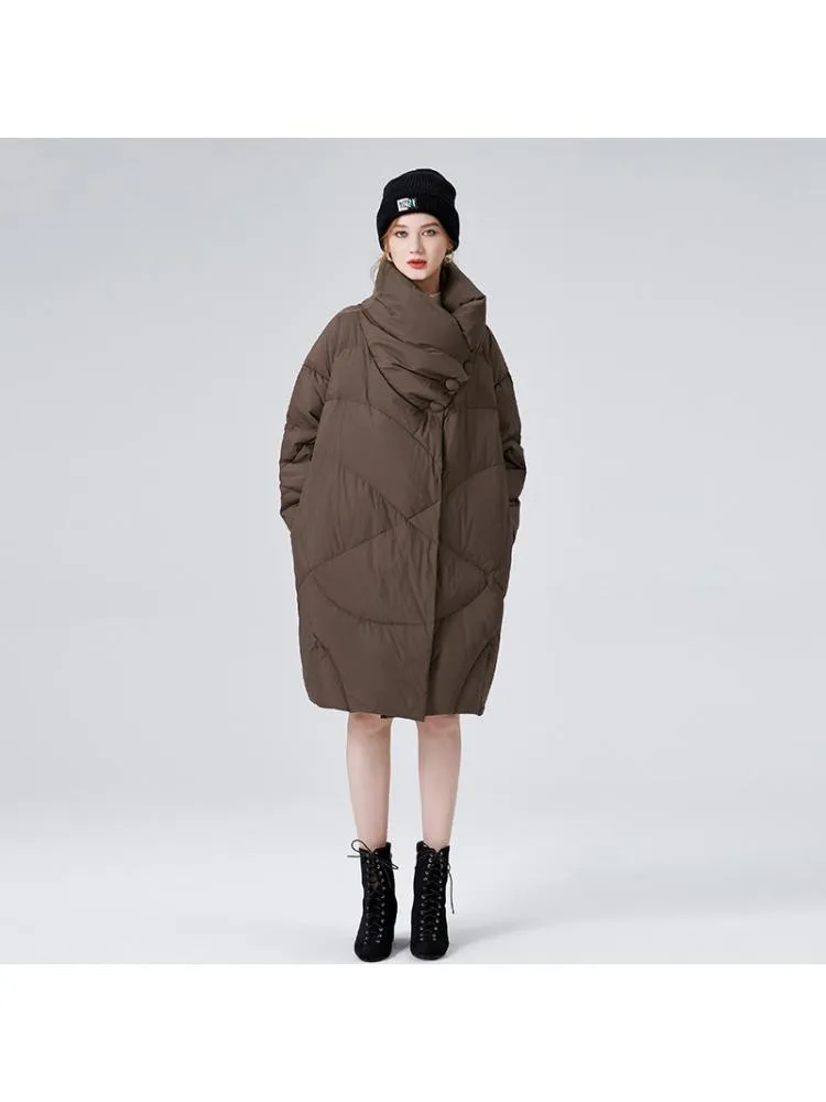 2022 Winter New High Collar Loose Thicked Coffee Warmer Bread Clothing Jackets Women Long Black 90 White Duck Down Coats