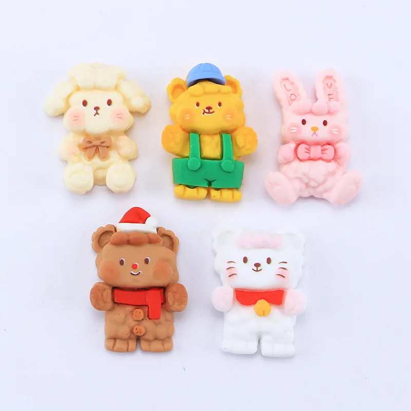 

10pcs Mini Kawaii Cartoon Cat Bear Resin Flat Back Cabochons Scrapbook Diy Party Hairpin Accessories Home Decoration Craft
