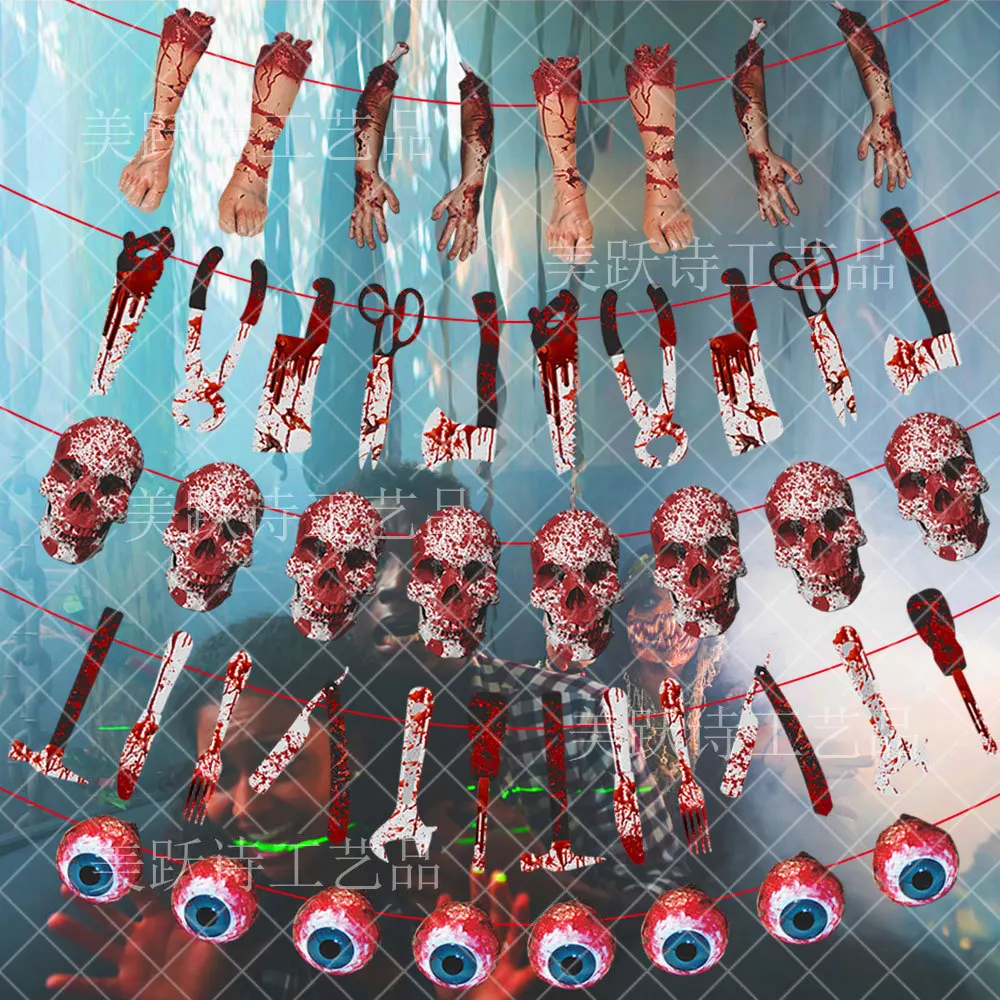 

Декор для Хэллоуина баннер с черепом сломанными конечностями призрак Фестиваль ножи крови бумажный баннер Счастливая Хэллоуин Вечеринка п...