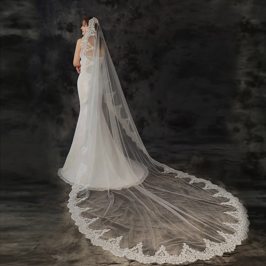 

Hot sale White Ivory Cathedral Wedding veils for women wedding Lace Bride Veil Wedding Accessories velo de novia boda Long Veil