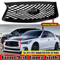 glossy black car front bumper grille grill for infiniti q50 q50s 2018 2021 front upper grille front grill mesh trim cover
