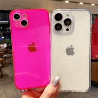 fluorescent neon clear case for iphone 13 12 11 pro max xs se 2 xr x 6 6s 7 8 plus cute candy color slim soft silicone gel cover