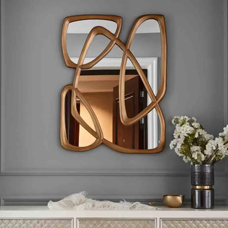 

Large Vintage Wall Mirror Aesthetic Hanging Make Up Irregular Mirrors Wooden Design Espejo Adhesivo Pared Living Room Decoration
