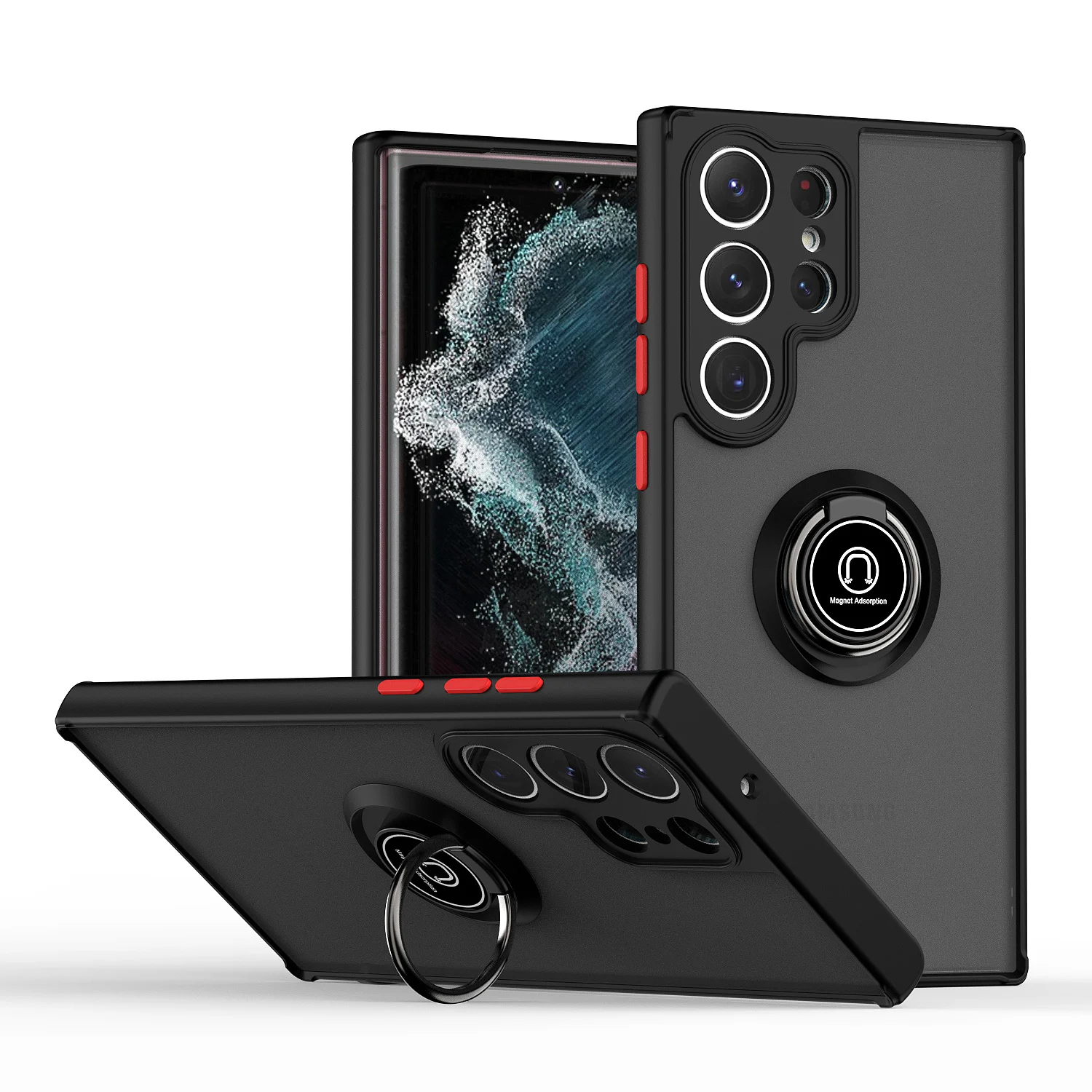 Противоударный тонкий матовый полупрозрачный чехол с кольцом-подставкой для Samsung Galaxy S23 Ultra S22 Plus S21 S20 FE