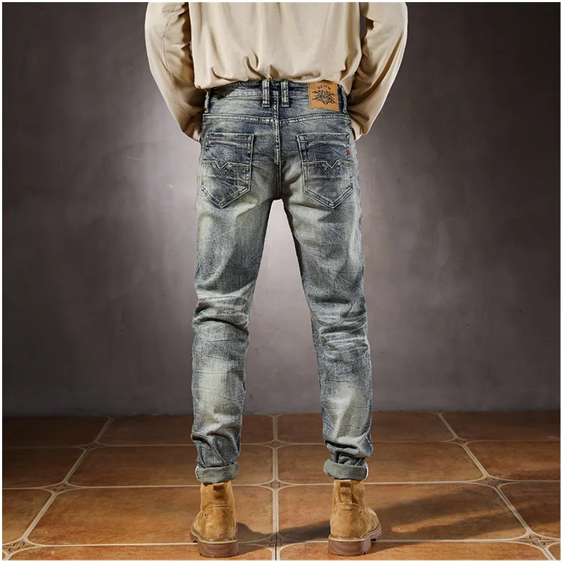 Men Clothing 2022 New Bluish High-end Straight Jeans Elastic Force Self-cultivation Vintage Pencil Pants Women Autumn and Winter