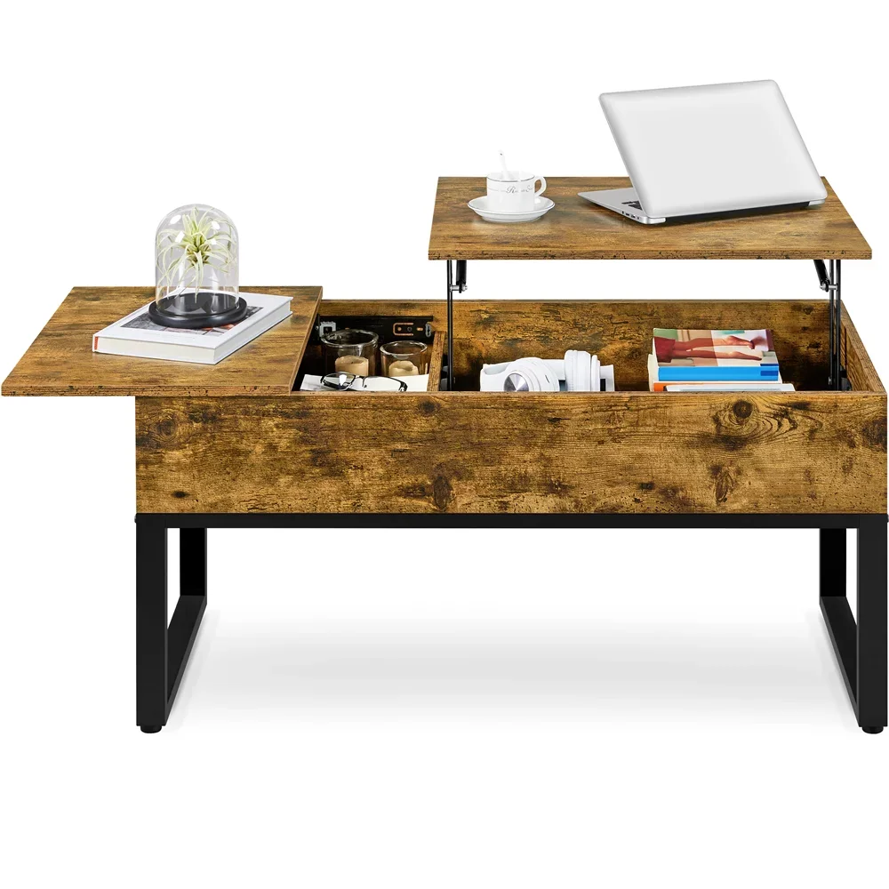 

Журнальный столик с разделенным подъемом, прямоугольный деревянный журнальный столик, небольшое пространство, Деревенский коричневый, который можно поднять и опустить с места для хранения