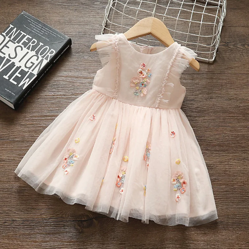 

2022 Summer Kids Sweet pink Dresses For Baby Girls Cute lace Clothes Fashion Kids Children's Flowers Sleeveless Tutu