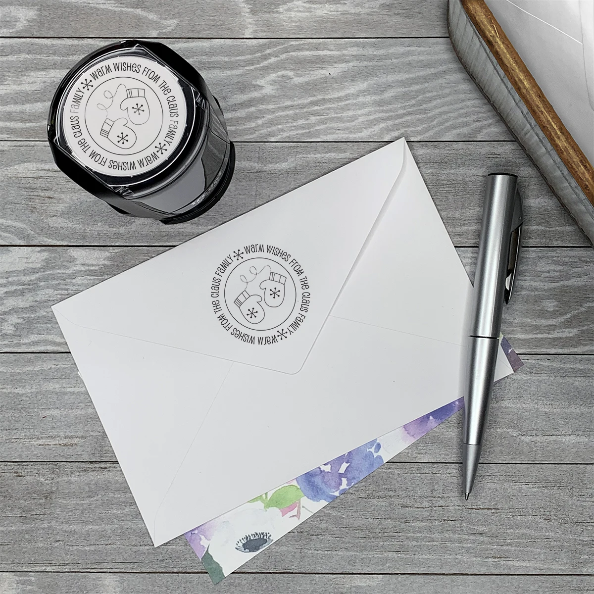 

Personalized Round Self-Inking Rubber Stamp - Holiday Mittens