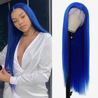 kryssma blue synthetic lace front wig straight lace frontal wigs middle part long straight heat resistant fiber hair cosplay wig