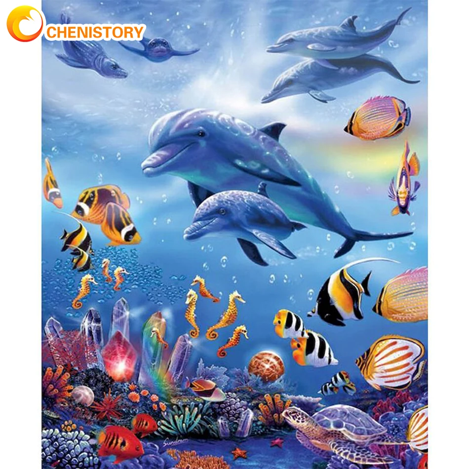 

CHENISTORY 60x75cm Painting By Number Seascape Kits For Adults Handpainted DIY Picture By Number On Canvas Home Decoration
