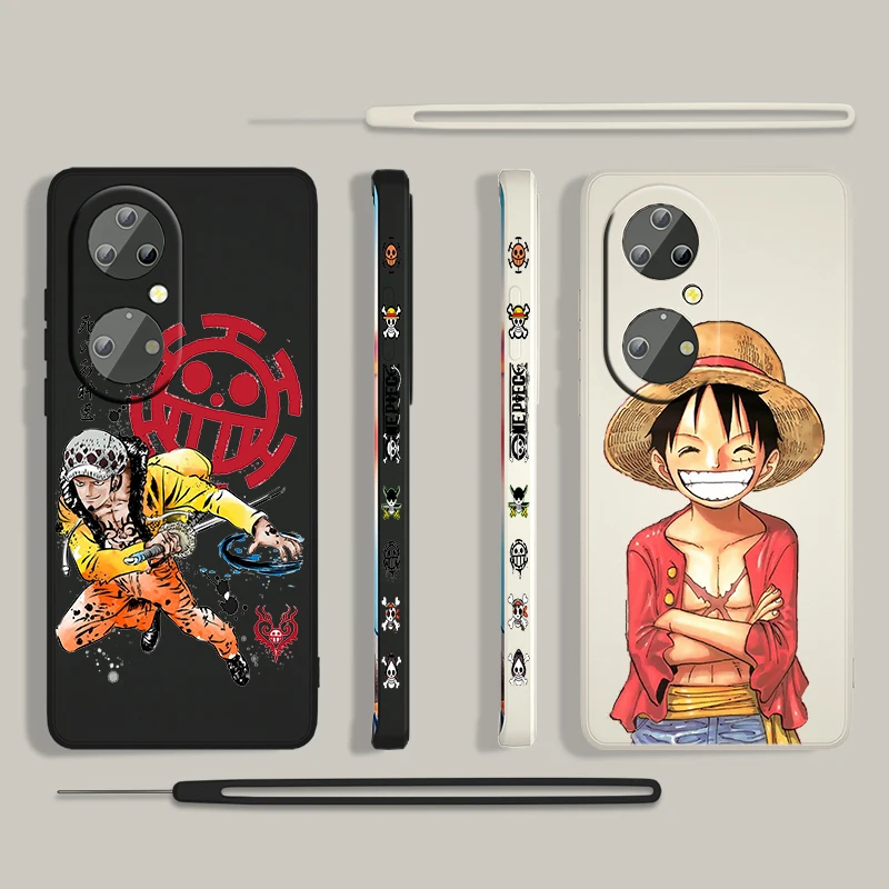 

Cute Anime ONE PIECE Luffy For Huawei P50 P40 P30 P20 P Smart Z Pro Plus 2019 2021 Liquid Left Rope Phone Case Coque Cover Capa