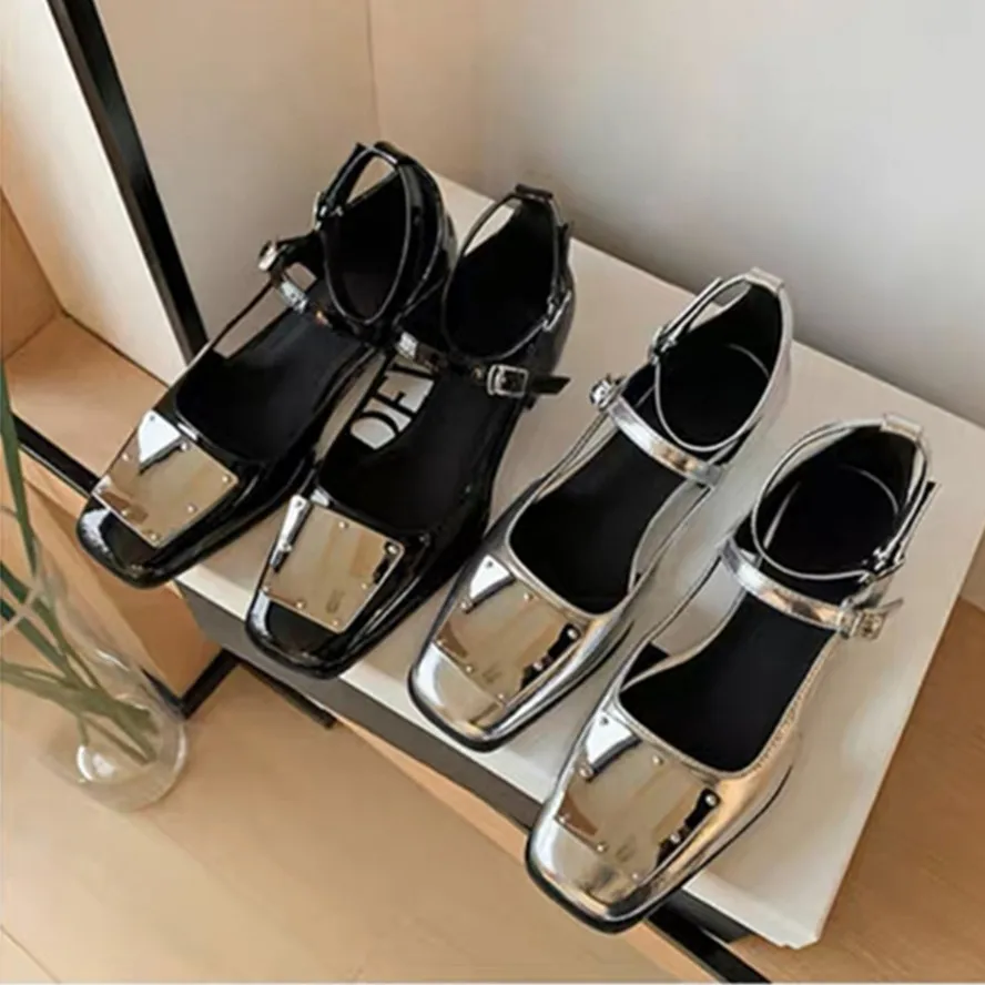 

Withered 2023 Heel Square Toe Mary Jane Shoes French Ins Blogger Silver Retro Roman Shoes Ladies Genuine Leather Sandals Women