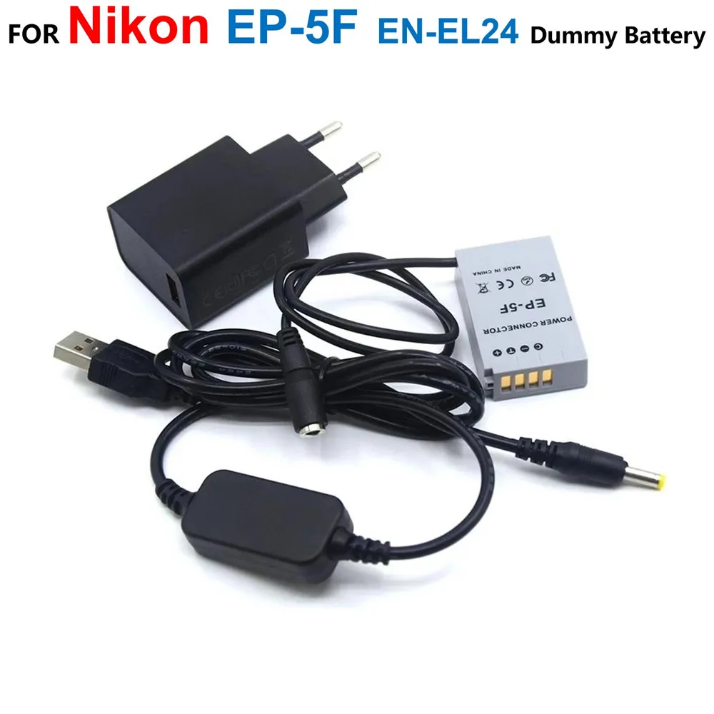 

EP-5F DC Coupler EN-EL24 ENEL24 Fake Battery+Quick Charger Adapter+Power Bank USB Cable For Nikon 1 J5 1J5 Camera
