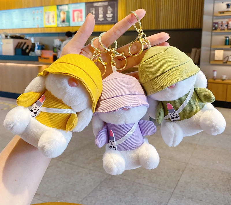 

Cartoon Cute Hat-wearing Rabbit Plush Toy Keychain Cute Creative Cool Rabbit Plush Doll Schoolbag Pendant Couple Birthday Gift