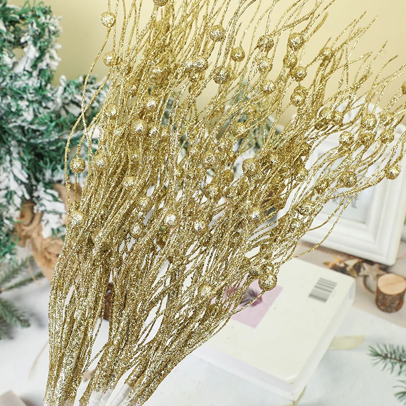 5 шт. рождественские искусственные блестящие ветки стебля ягод цвета: золотистый