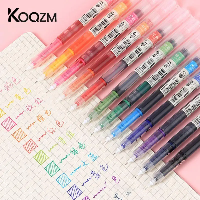 

12 Colors Ink Straight Liquid Gel Pen Colorful Liquid Roller Pen 0.5mm Rollerball Pens Artistic Font School Office Stationery