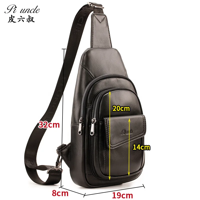 Men's Leather Chest Bag Casual One-shoulder Crossbody Bag Multifunctional Chest Diagonal Backpack Large Capacity Retro