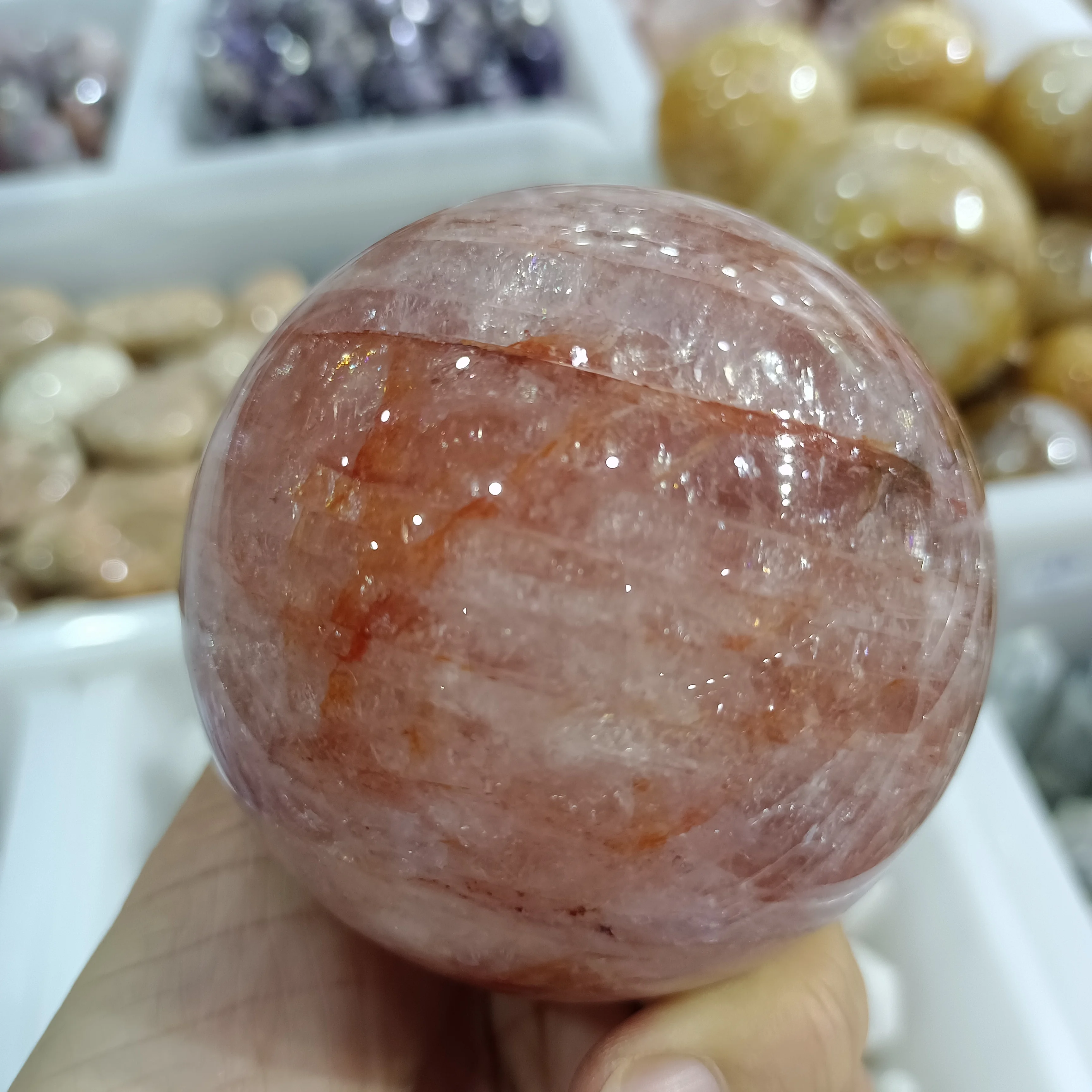 

NATURAL RED GLUE FLOWER STONE BALL CRYSTAL ENERGY HEALING DECORATION